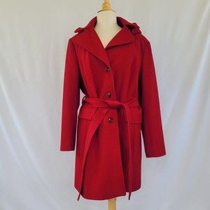 London Fog women's wool blend red hooded pea coat with belt size 2XL